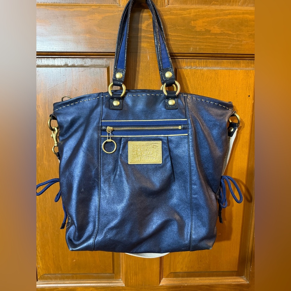 Y2K Coach Poppy Sapphire Blue Leather Spotlight Satchel Two-Way crossbody